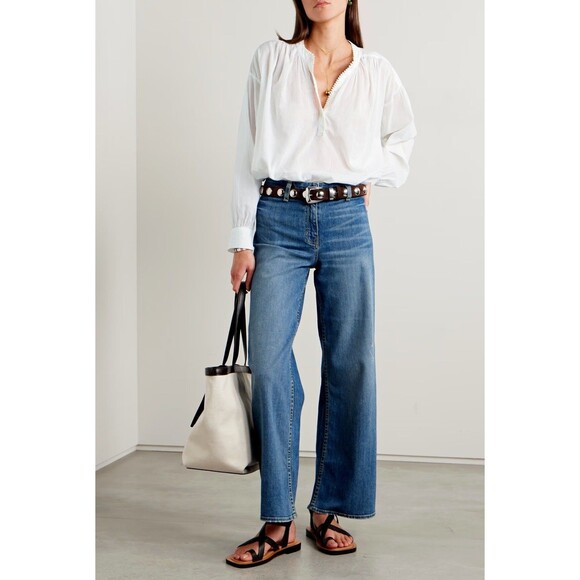 268467 Nili Lotan Marcel White Shirt Top Oversized Lace Long Sleeve Cotton L New